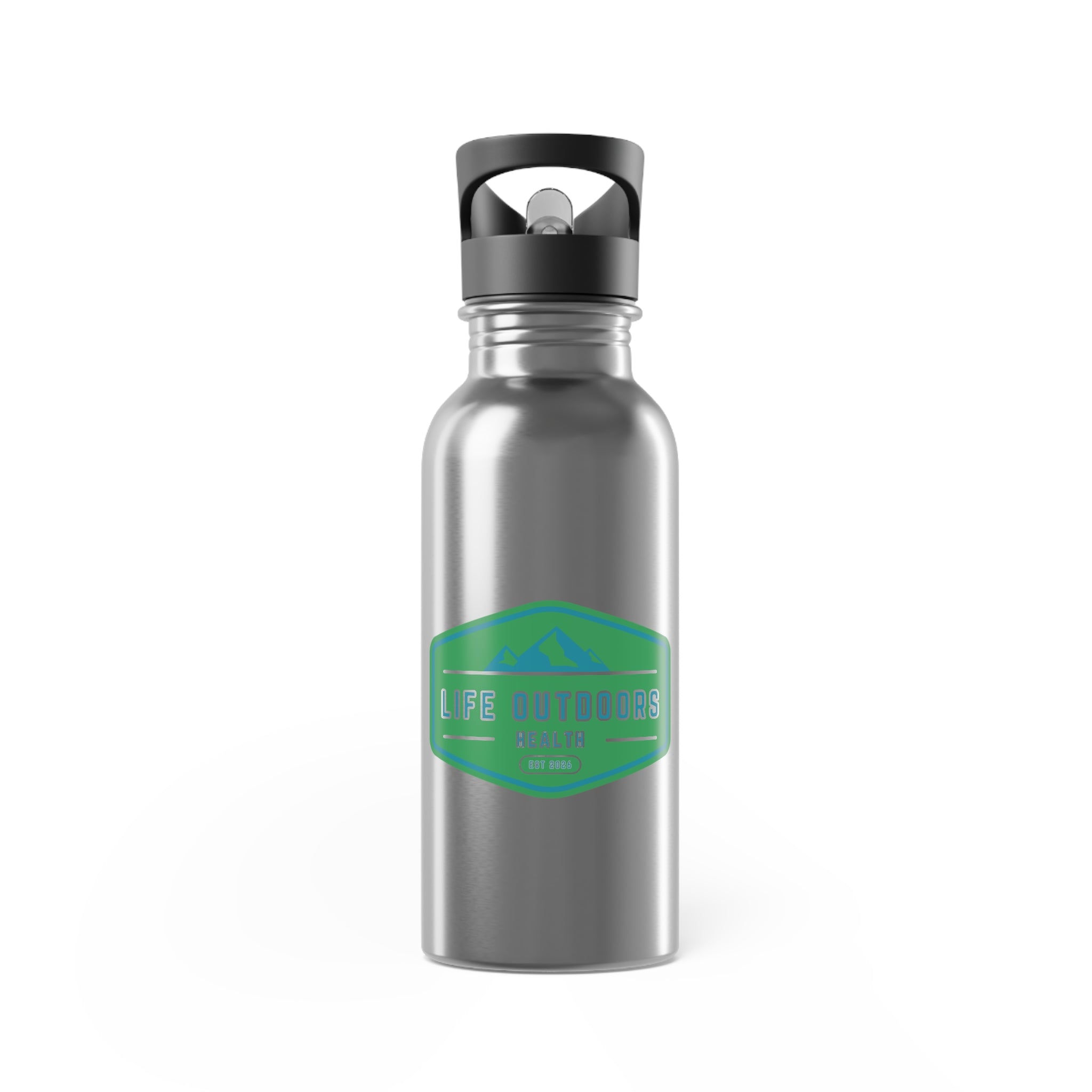 Outdoor Adventure Stainless Steel Water Bottle with Straw — 'Life Outdoors' 20oz