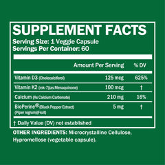 High Potency Vitamin D3 + K2 Supplement 60 Capsules