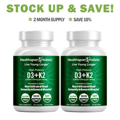 High Potency Vitamin D3 + K2 Supplement 60 Capsules