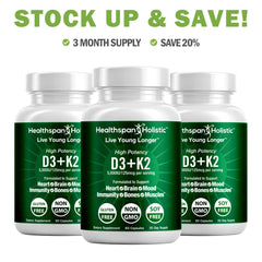 High Potency Vitamin D3 + K2 Supplement 60 Capsules
