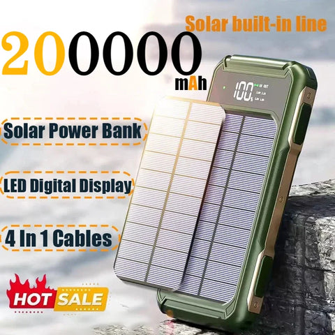 200000mAh Solar Power Bank with Fast Charging & LED Light