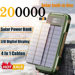 200000mAh Solar Power Bank with Fast Charging & LED Light